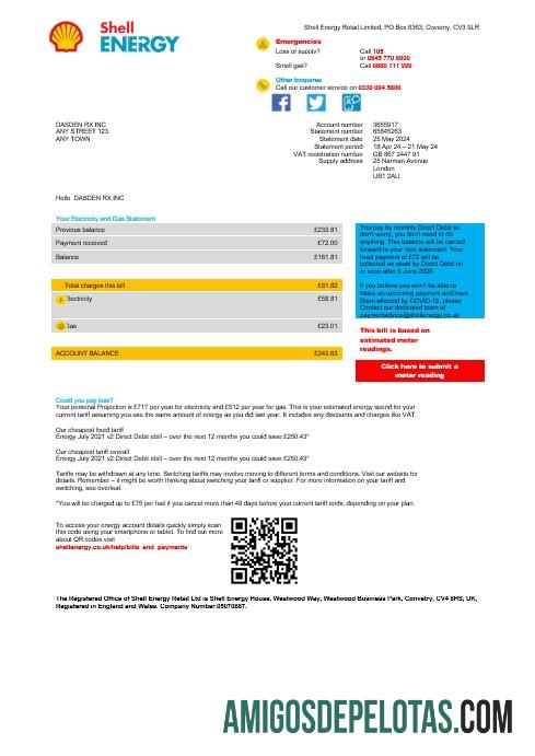 Profesional Inggris Raya Shell Energy bisnis Tagihan Tagihan templat Word and PDF templat