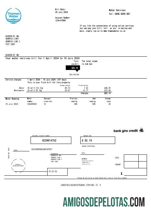 Realistis Inggris Raya Thames Air bisnis Tagihan Tagihan templat in Word and PDF format