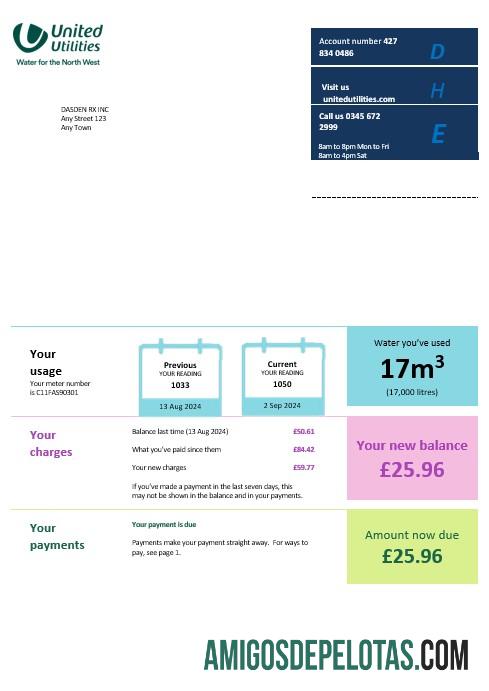 Premium Inggris Raya United Utilities bisnis Tagihan Tagihan Word and PDF templat