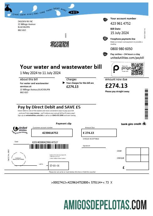 Dapat Diedit Inggris Raya United Utilities Air bisnis Tagihan Tagihan templat in Word and PDF format