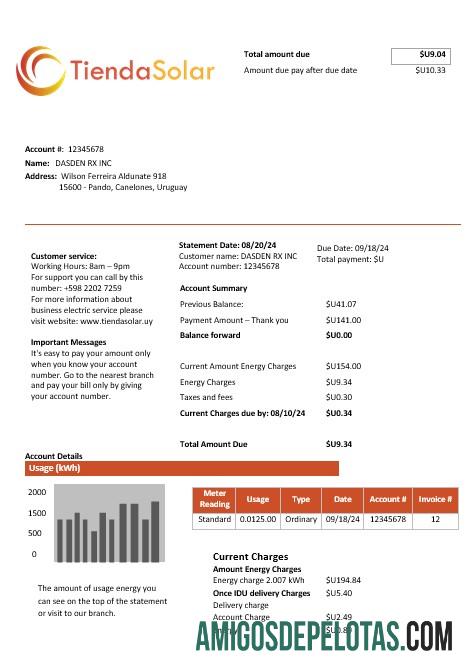 Premium Uruguay TiendaSolar bisnis Tagihan Tagihan templat in Word and PDF format