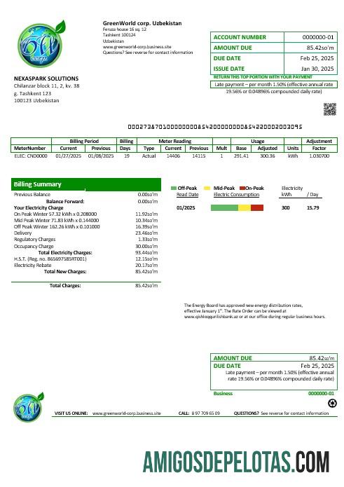 Realistis Uzbekistan GreenWorld bisnis Tagihan Tagihan templat in Word and PDF format, fully Dapat Diedit