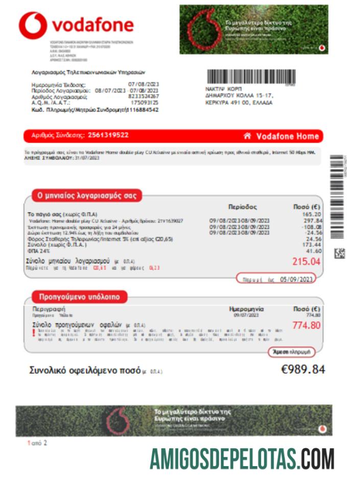 Vodafone Yunani Tagihan bisnis Tagihan, SCR makering