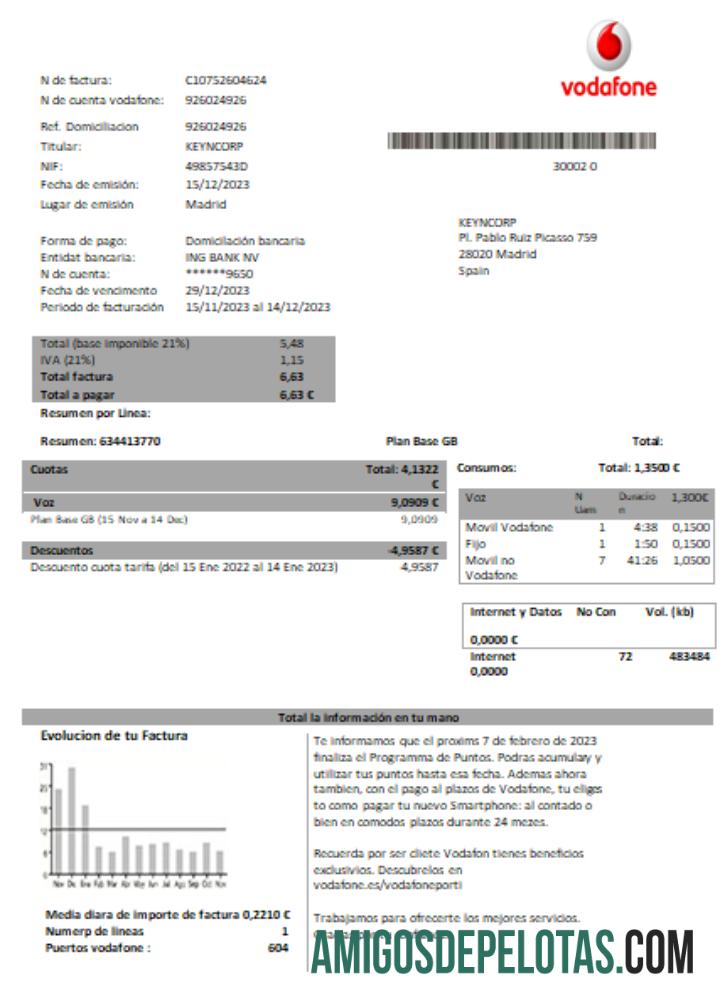 Profesional Vodafone telecommunications Tagihan bisnis Tagihan, Word and PDF templat SCR