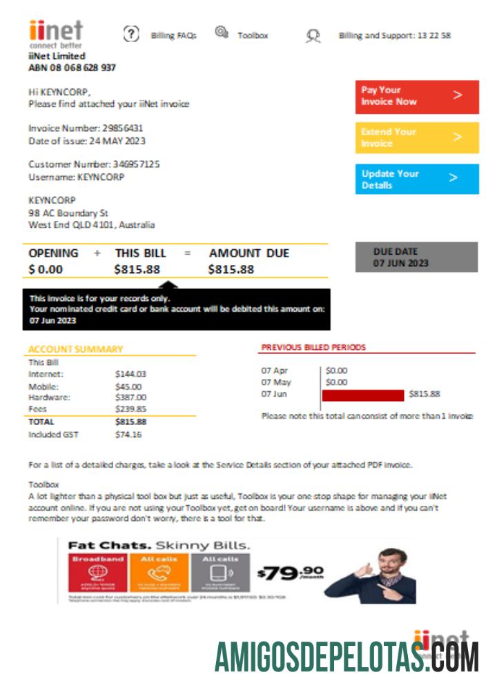 iiNet Tagihan bisnis Tagihan, SCR sampel