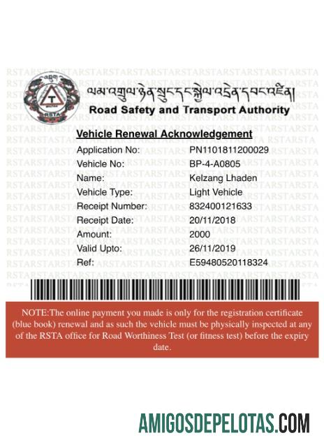 Bhutan vehicle pendaftaran sertifikat desain