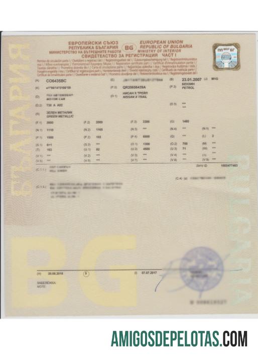 Bulgaria vehicle pendaftaran sertifikat desain