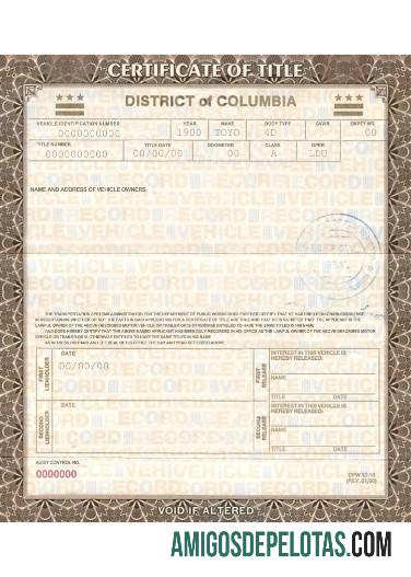 Columbia vehicle pendaftaran sertifikat pratinjau