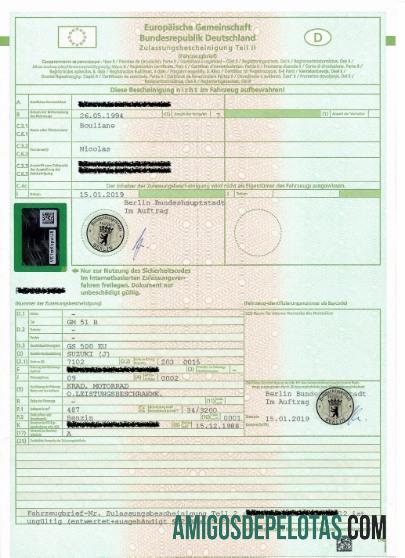 Jerman vehicle pendaftaran sertifikat desain