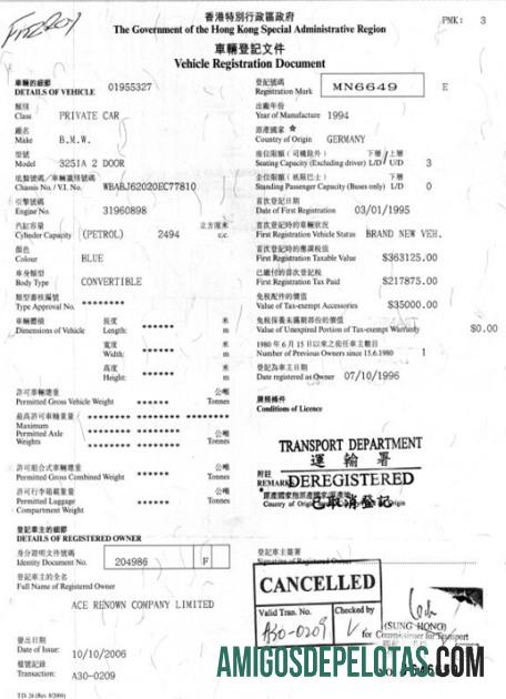 Hong Kong vehicle pendaftaran sertifikat desain