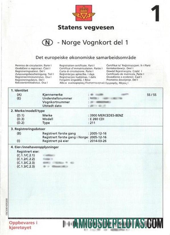 Norwegia vehicle pendaftaran sertifikat makering