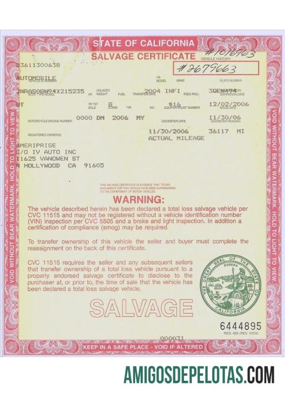 AS California salvage sertifikat desain