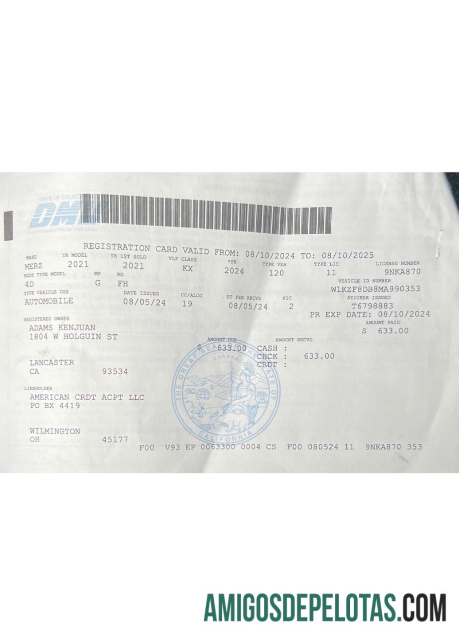 AS California vehicle pendaftaran lisensi templat