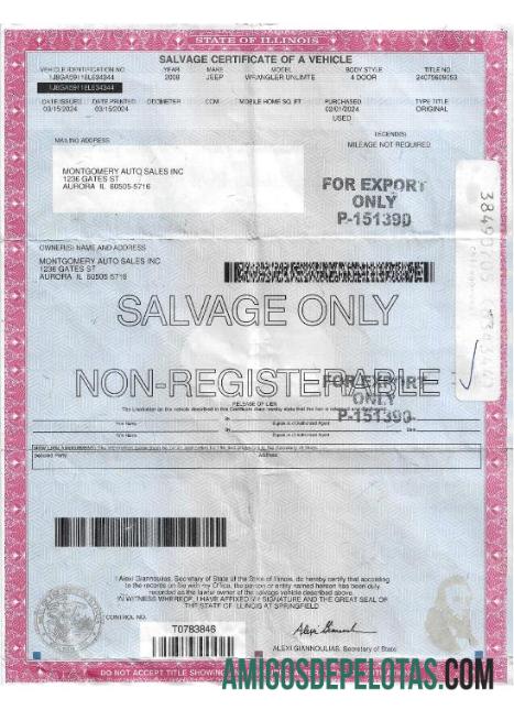AS Illinois salvage sertifikat of a vehicle pratinjau