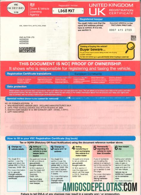 Inggris Raya driver,vehicle pendaftaran certificate1 templat