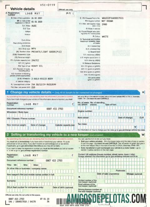 Inggris Raya driver,vehicle pendaftaran certificate2 sampel