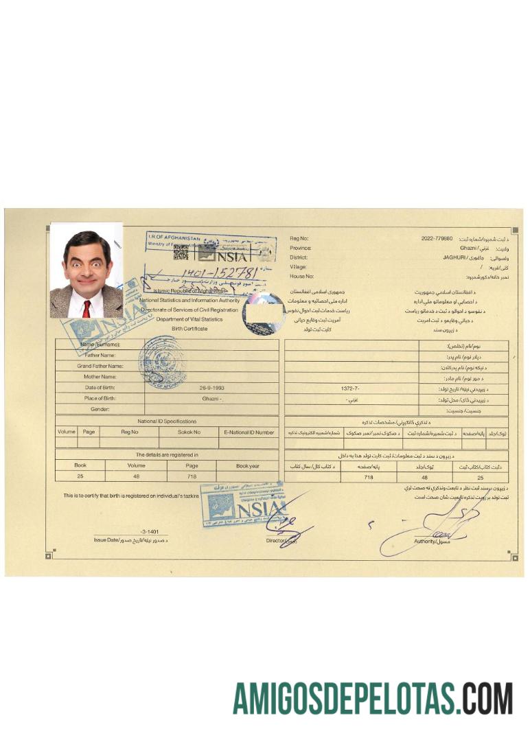 Afganistan kelahiran sertifikat makering