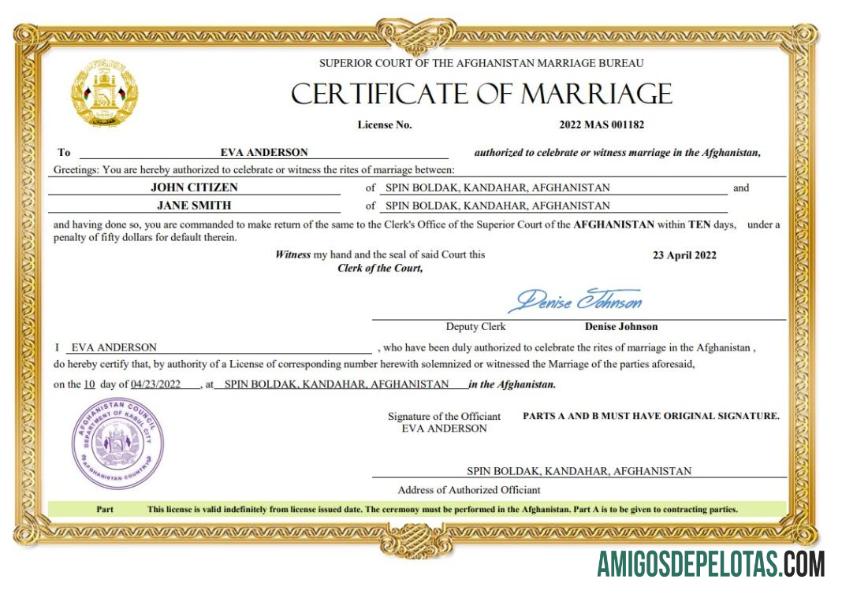 Afganistan pernikahan sertifikat Word and PDF desain