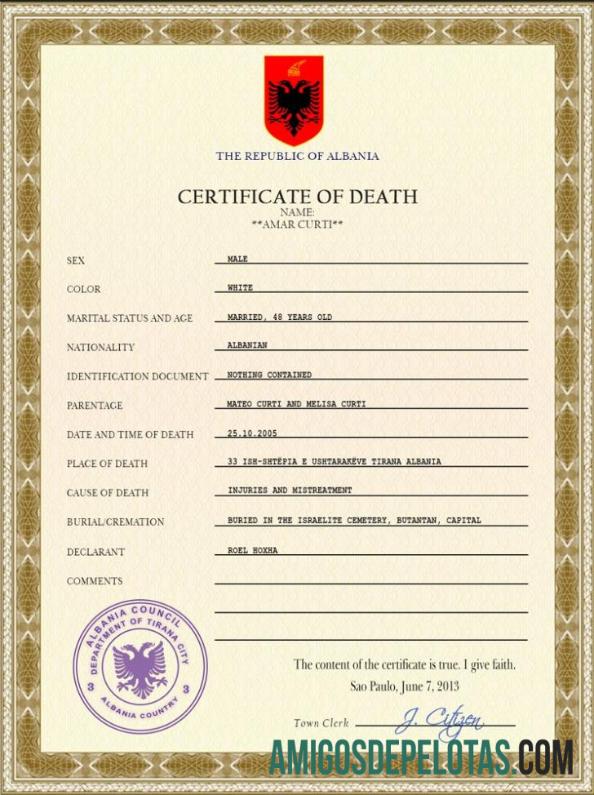 Albania kematian sertifikat PSD desain