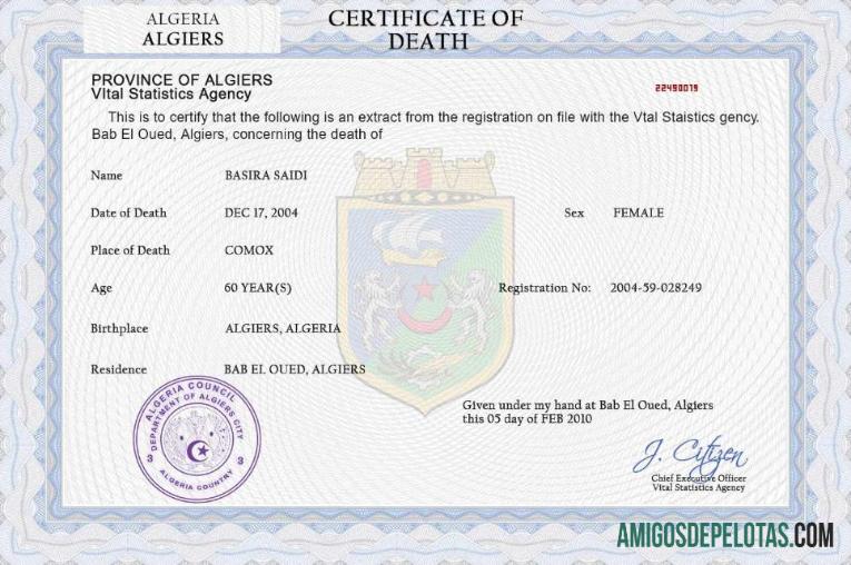 Realistis Aljazair vital record kematian sertifikat PSD templat