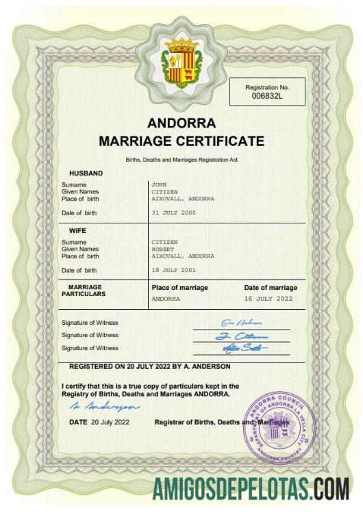 Profesional Andorra pernikahan sertifikat Word and PDF templat
