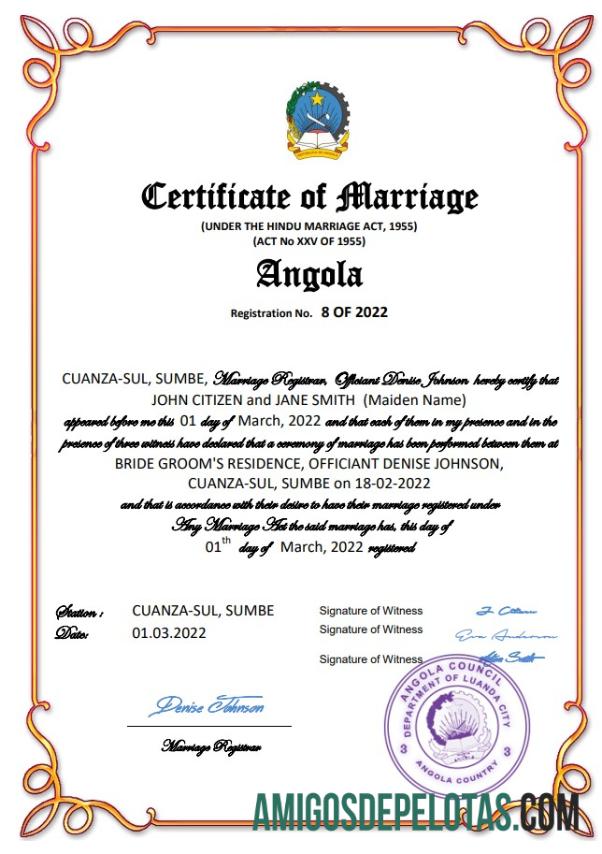 Profesional Angola pernikahan sertifikat Word and PDF templat