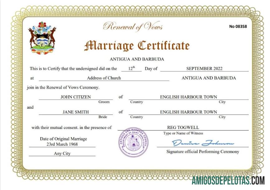 Profesional Antigua dan Barbuda pernikahan sertifikat Word and PDF templat