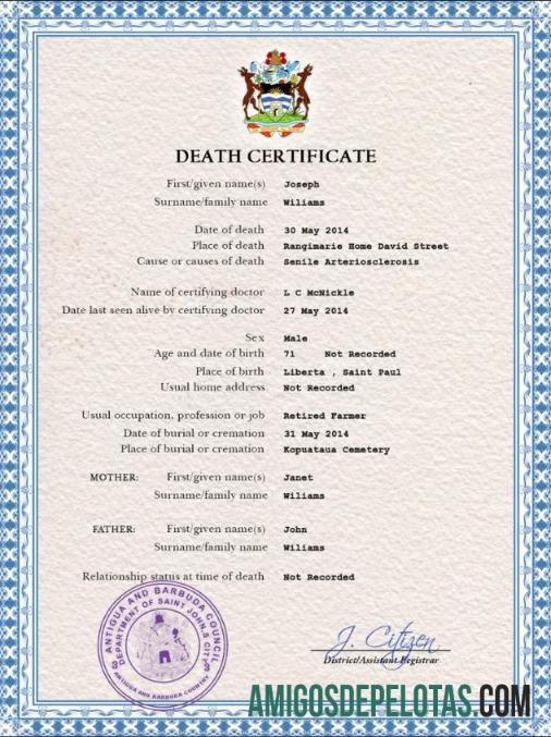 Dapat Diedit Antigua dan Barbuda vital record kematian sertifikat PSD templat