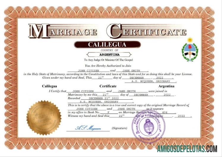 Premium Argentina pernikahan sertifikat Word and PDF templat