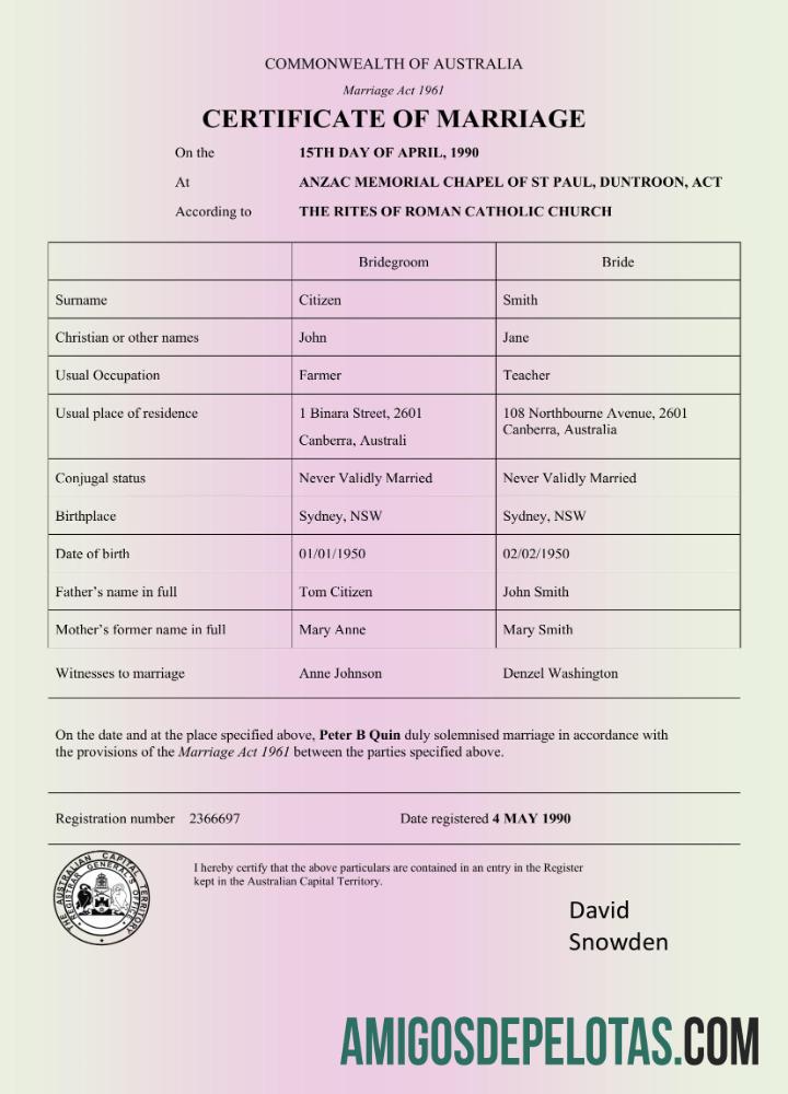 Australia Commonwealth of Australia pernikahan sertifikat Word and PDF format pratinjau