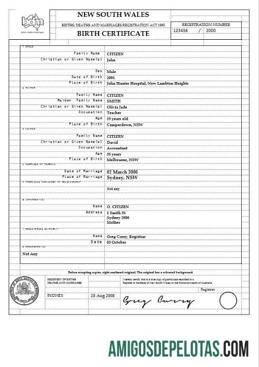 Dapat Diedit Australia Baru South Wales kelahiran sertifikat templat in Word format, versi 2