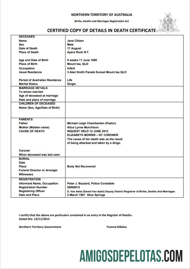 Dapat Diedit Australia Northern Territory of Australia kematian sertifikat templat in Word format
