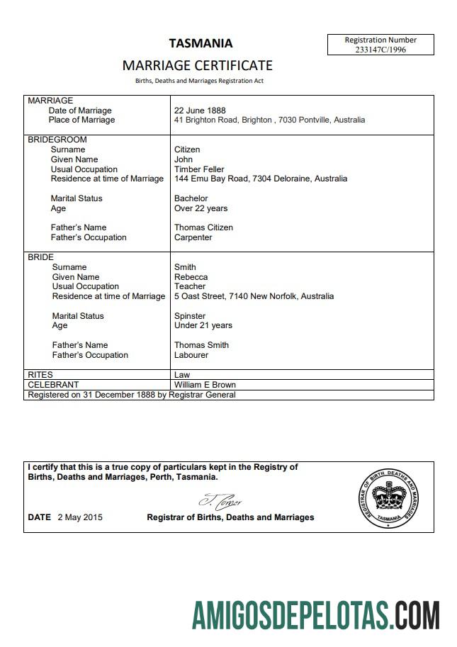 Premium Australia Tasmania pernikahan sertifikat templat in Word