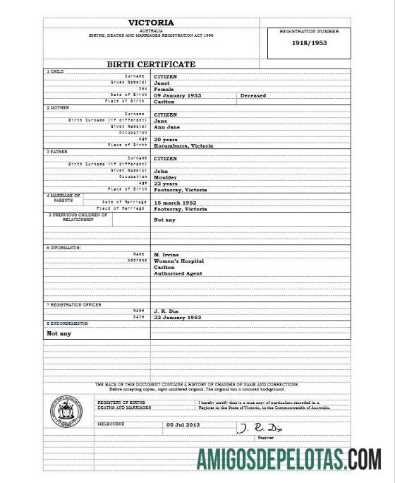 Berkualitas Australia Victoria kelahiran sertifikat templat in Word format, versi 1