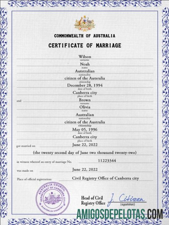 Profesional Australia pernikahan sertifikat PSD templat