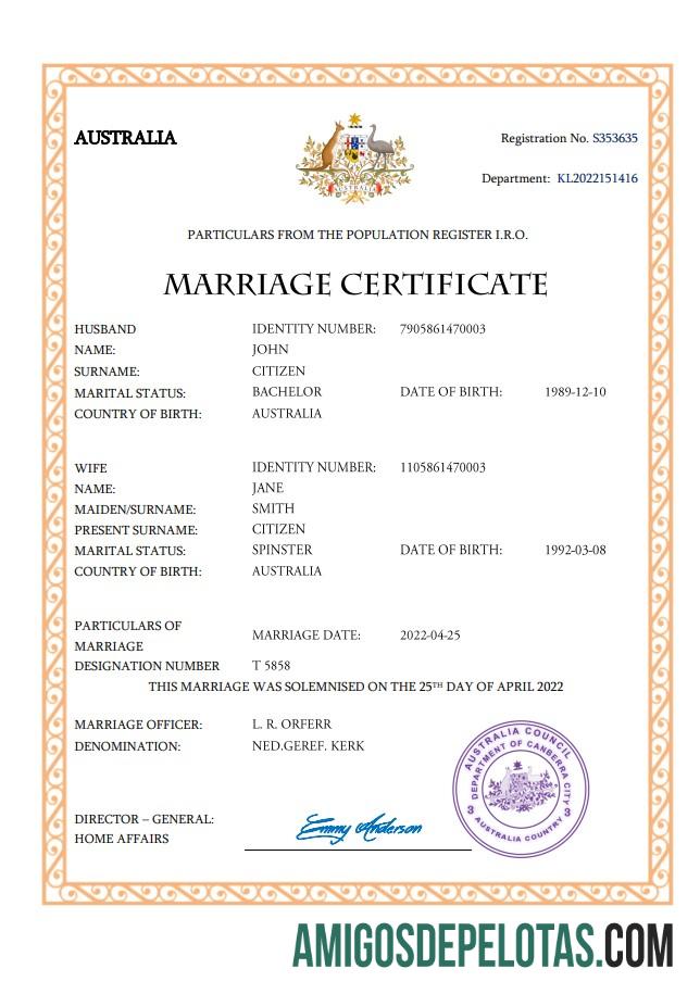 Dapat Diedit Australia pernikahan sertifikat Word and PDF templat