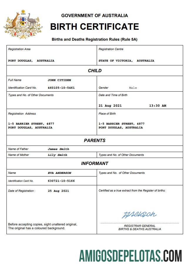 Dapat Diedit Australia vital record kelahiran sertifikat Word and PDF templat