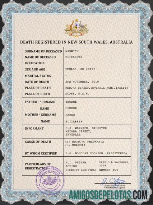 Dapat Diedit Australia vital record kematian sertifikat PSD templat