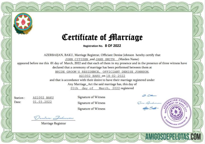 Realistis Azerbaijan pernikahan sertifikat Word and PDF templat,