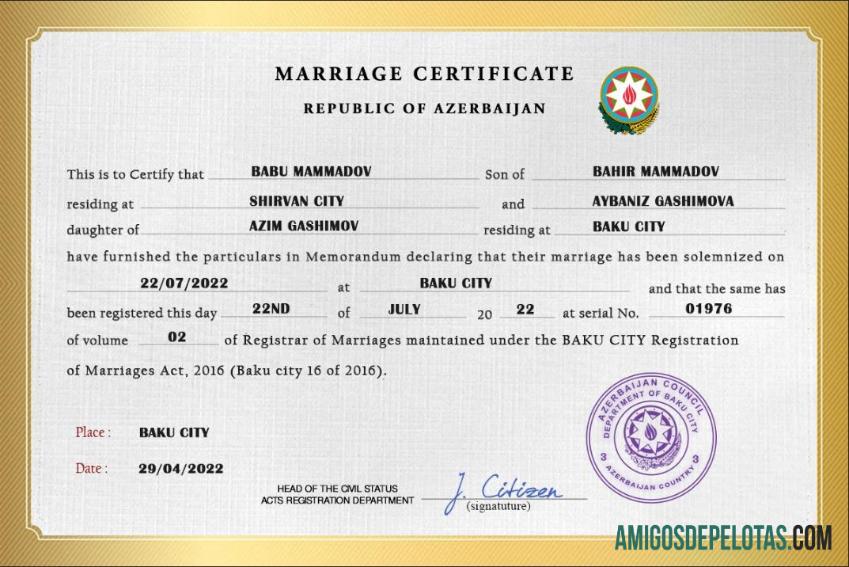 Azerbaijan pernikahan sertifikat makering