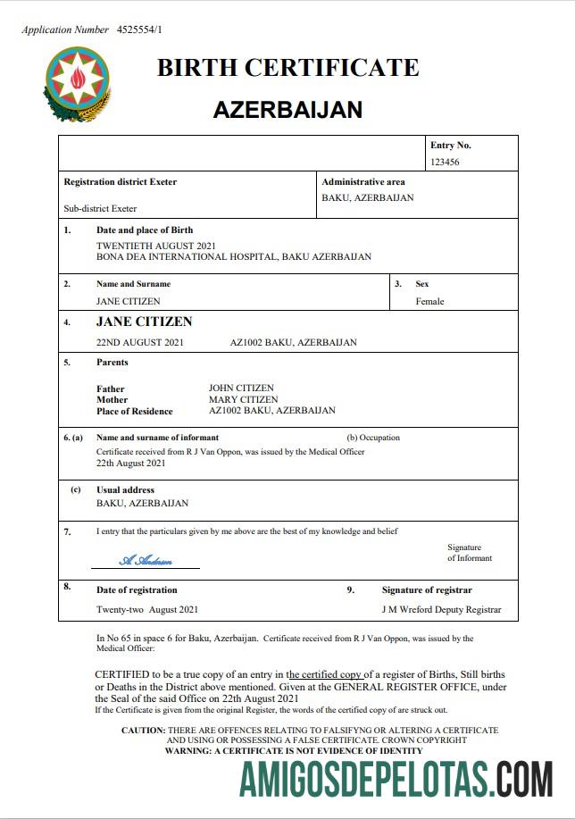 Realistis Azerbaijan vital record kelahiran sertifikat Word and PDF templat