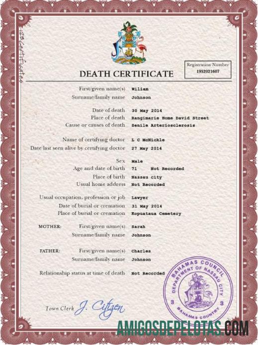 Dapat Diedit Bahama vital record kematian sertifikat PSD templat
