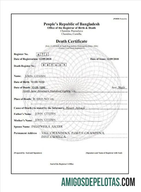 Bangladesh Office of the register of kelahiran and kematian kematian sertifikat pratinjau