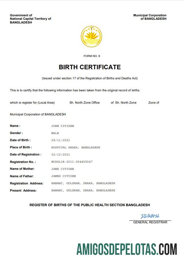 Realistis Bangladesh vital record kelahiran sertifikat Word and PDF templat