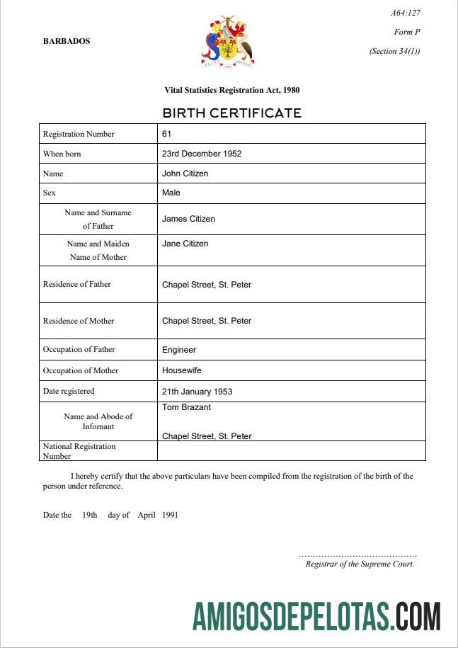 Premium Barbados kelahiran sertifikat templat in Word and PDF format