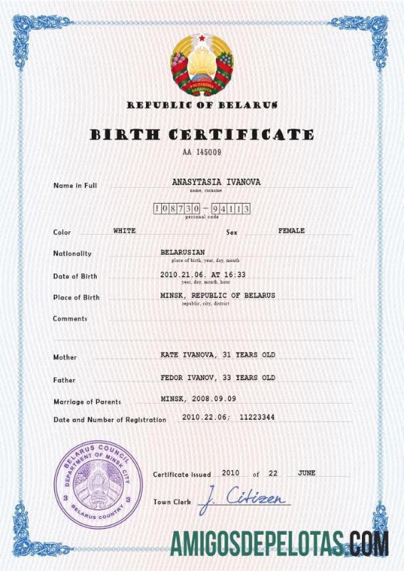 Profesional Belarus kelahiran sertifikat PSD templat