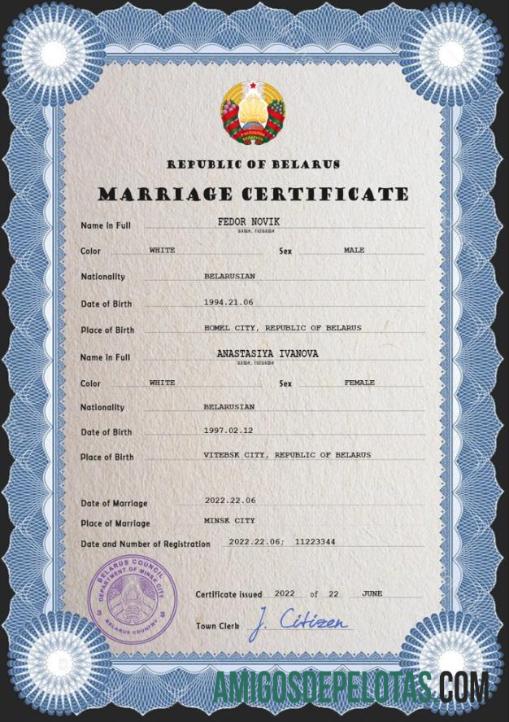 Belarus pernikahan sertifikat pratinjau