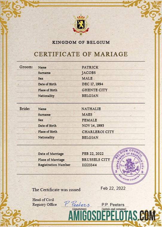Premium Belgia pernikahan sertifikat PSD templat
