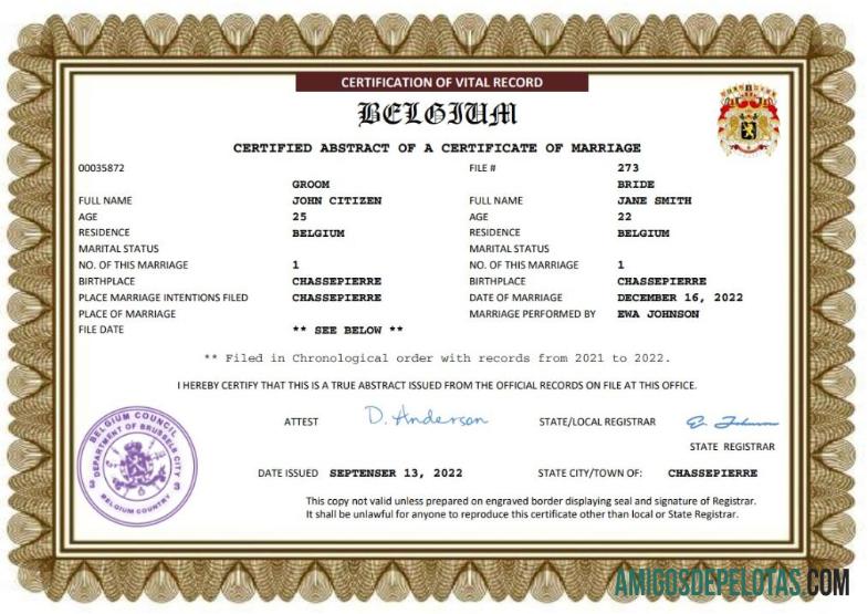 Realistis Belgia pernikahan sertifikat Word and PDF templat