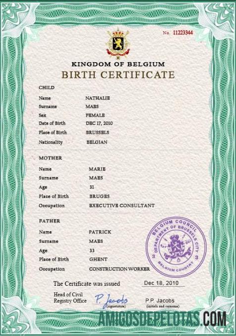 Realistis Belgia vital record kelahiran sertifikat PSD templat